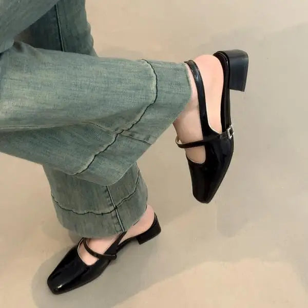 Xajzpa Open Shoes Heel Mary Jane Square Toe Chunky Sandals Women's Block Girls Clear New Low Retro Silver Scandals Janes Women's S