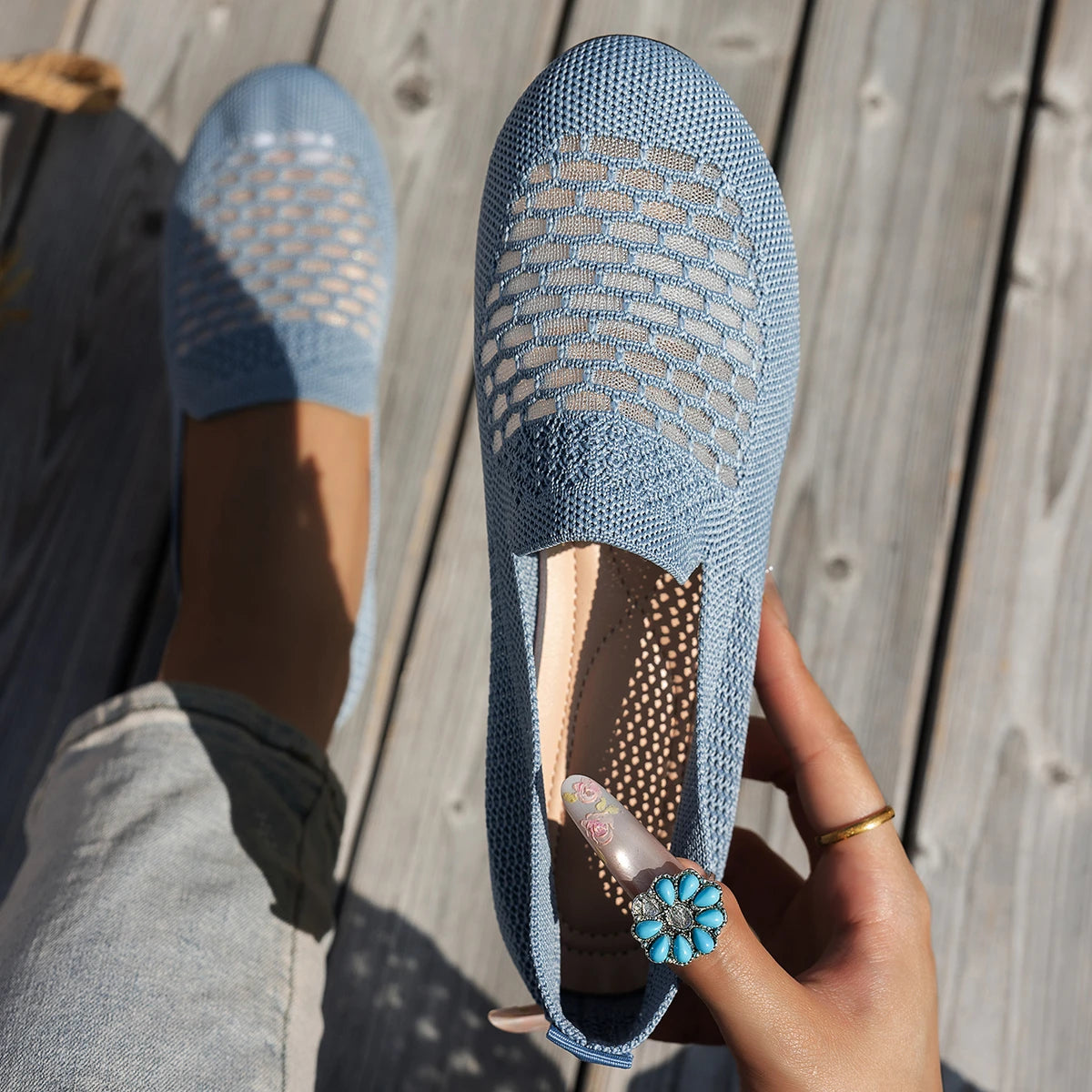 Xajzpa Round-toe Four-Season Walking Shoes, Flat Slip-On Casual Shoes with Mesh Design, Comfortable Women's Shoes for Lazy Wear