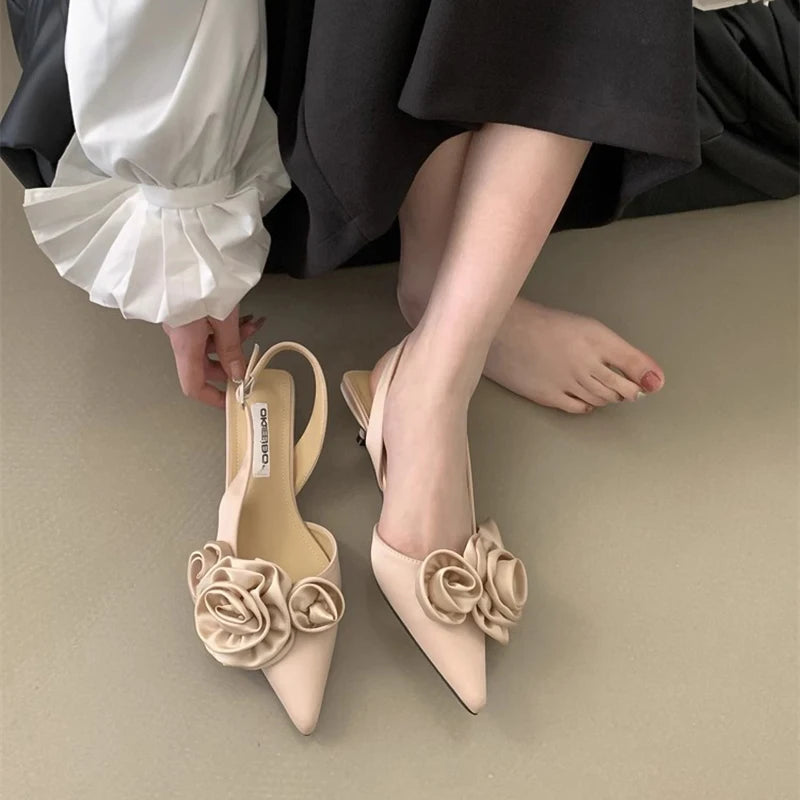 Xajzpa Closed Toe Sandals Women's Spring Shoes Clear Heels New Summer Fashion Pointed Girls High Retro Flower Back Strap Scandals