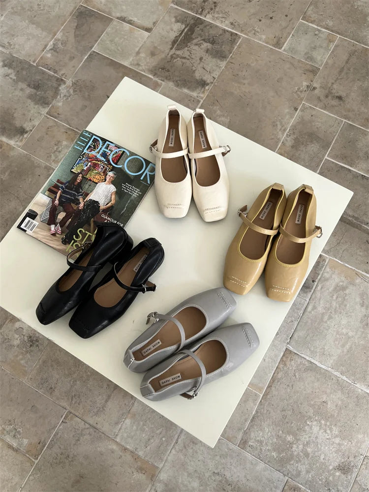 Xajzpa Low Heels Square Toe Womens Derby Shoes All-Match Soft Female Footwear Leather Comfortable Dress Mary Janes Low Heels Shoes Woma