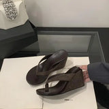 Xajzpa Comfort Shoes for Women High Heel Sandals 2025 Summer Suit Female Beige Flip Flops Platform Clogs Wedge Round Toe Retro High-hee