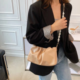 Xajzpa Fashion Pleated Crossbody Shoulder Bag Fashion Cloud PU Leather Small Handbags Purse Women Pearl Luxury Design Underarm Bags