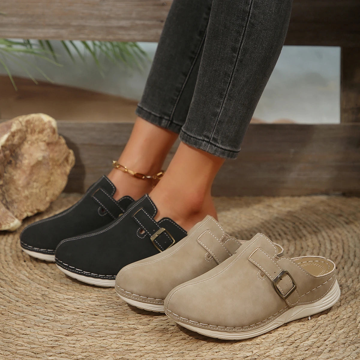 Xajzpa Large Size 42 Baotou Half Slippers for Women Spring Summer Shoes New Fashion Casual Solid Lightweight Outside Wear Slipper
