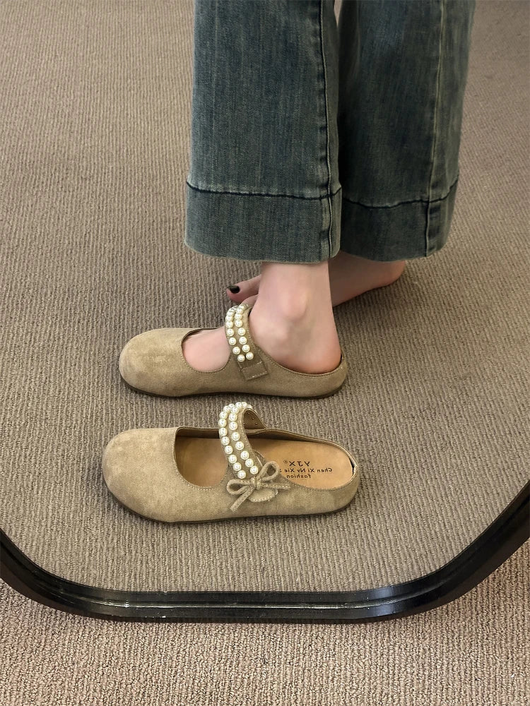 Xajzpa Flat Shoes Female Woman's Slippers Platform String Bead Slides Cover Toe 2025 Summer Soft  Shoes Women Cover Toe Slippers Flat P