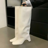 Xajzpa Winter Street Fashion Punk Style Knee-High Women Boots Designer Hollow Out Square High Heels Shoes Banquet Ladies Booties