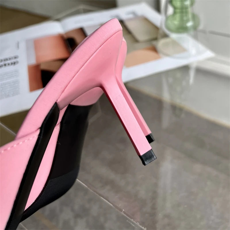 xajzpa Summer Fashion Butterfly-knot Satin Women Slipper Slip On Ladies Sandal Thin High Heel Outdoor Dress Slides Shoes