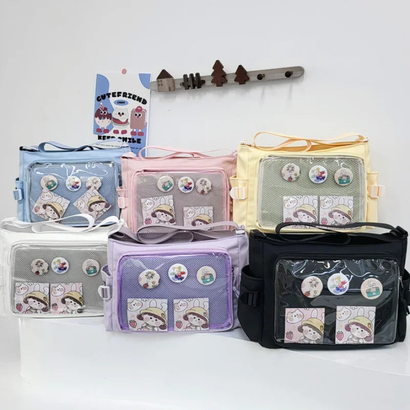 Xajzpa Preppy Style Candy Colour Cute Shoulder Bag Anime Expo Transparent Badge Display Messenger Bag Women Doll Itabag Crossbody Bag