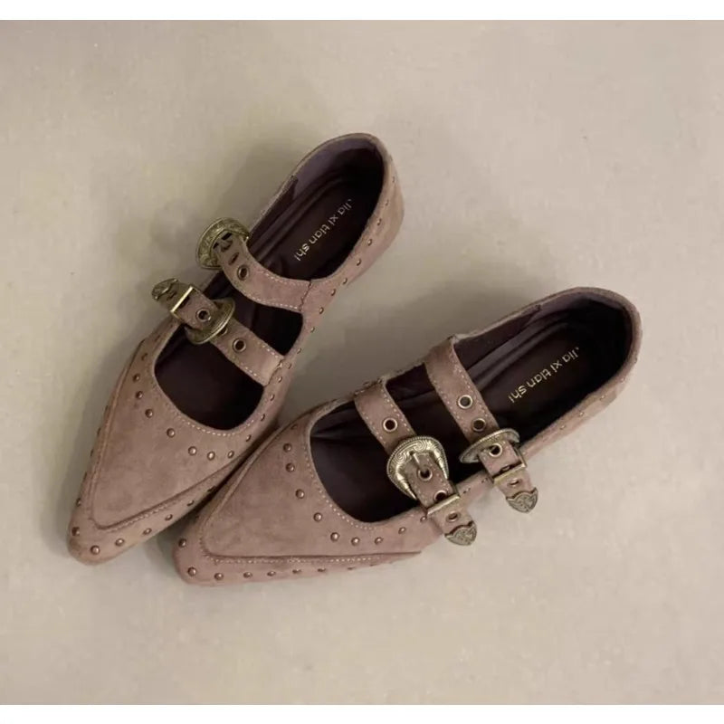 Xajzpa New Pointed Toe Women Mary Jane Shoes Fashion Shallow Buckle Shoes Ladies Casaul Dress Low Heel Leather Shoes Zapatos De Mujer