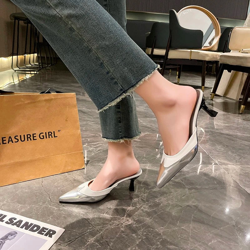 Xajzpa New Style Women Slippers Pointed Toe Sexy Fashion Shoes Elegant Summer Heeled Shoes Woman Designer Luxury Pumps Dress Shoes