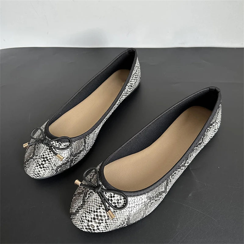 Xajzpa Spring Autumn New Round Head Bow Flat Bottom Ballet Single Shallow Mouth Women's Shoes Size 35-42