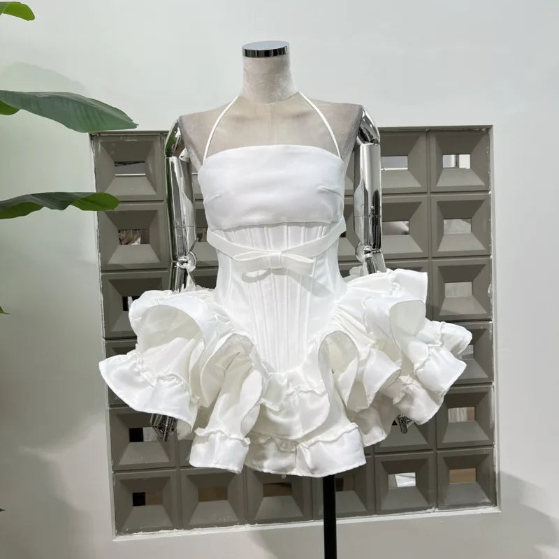 Xajzpa Fashion Solid Color Folds Dress Women's Strapless Fishbone Waist Retraction Dresses 2025 Summer New Tide