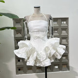 Xajzpa Fashion Solid Color Folds Dress Women's Strapless Fishbone Waist Retraction Dresses 2025 Summer New Tide