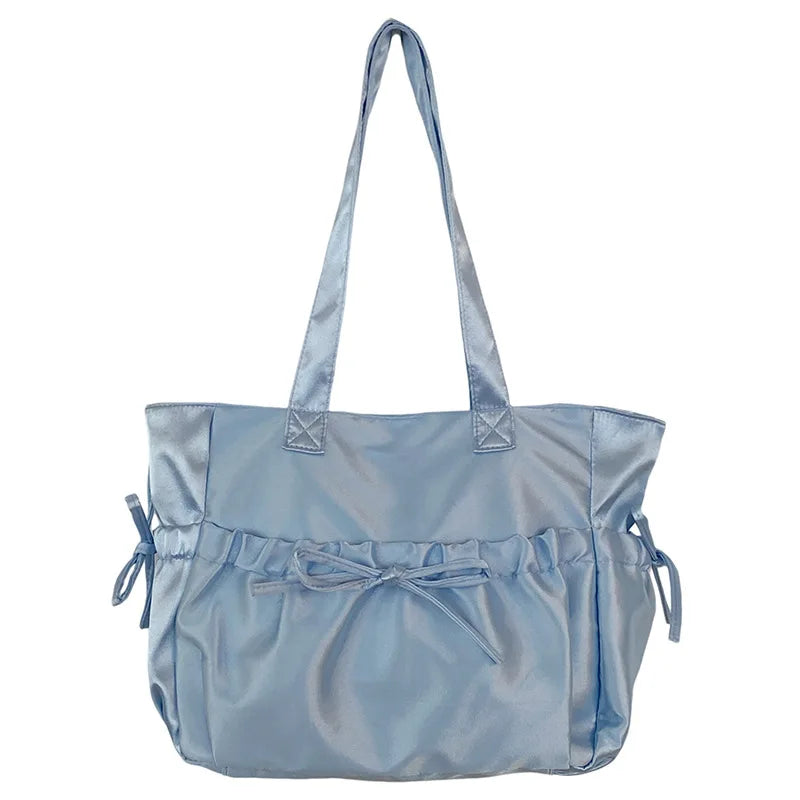 Xajzpa New Product Satin Folded Bow Tote Bag Sweet Advanced Girl Shoulder Bag Fashionable Large Capacity Commuting Underarm Bag