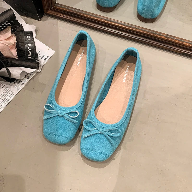 Xajzpa Shoes Fashion Women's Shallow Mouth Square Toe Soft Bow-Knot Female Footwear All-Match Moccasins Modis New Summer