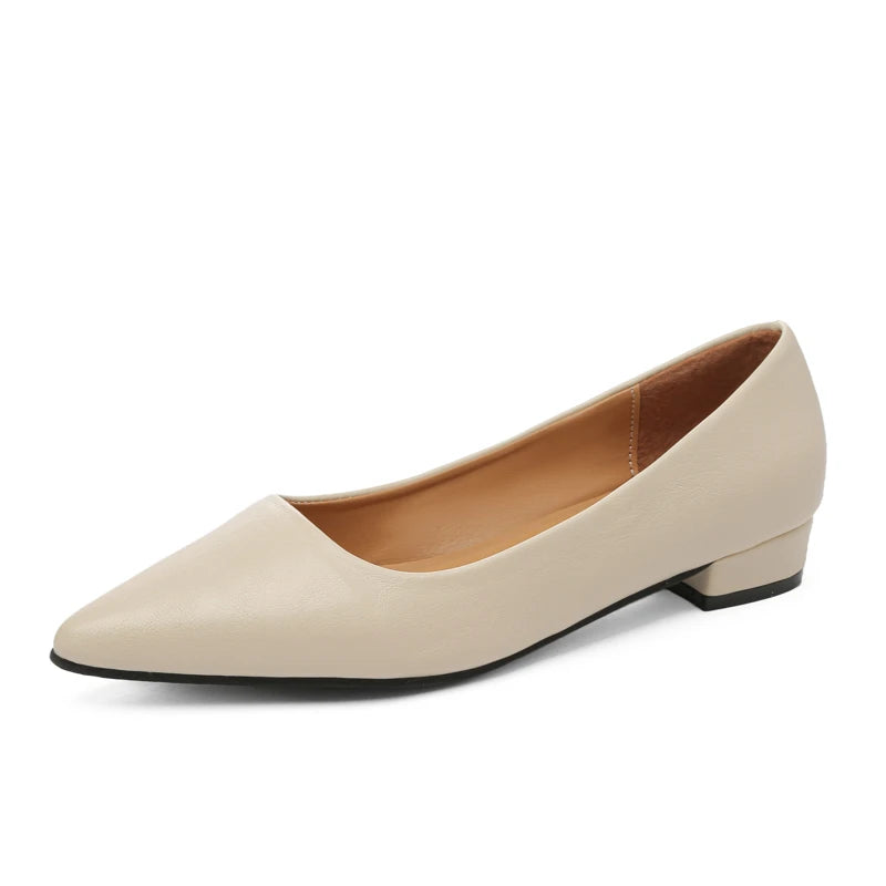 Xajzpa New Pointed Toe Shallow Mouth Square Heel Small Leather Shoes Women's Elegant Fashion High Heels Dress Shoes Zapatos Mujer