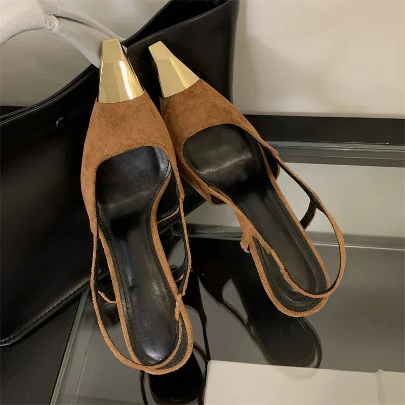 Xajzpa Street Style Pointed Toe Women Pumps Fashion Slingbacks Thin High Heels Elegant Stripper Prom Ladies Sandals Shoes