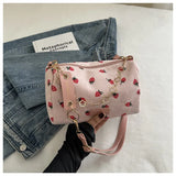 Xajzpa Strawberry Printed Crossbody Mini Bags Corduroy Fresh Ins Style Underarm Bag Refined Female Student Travel Shoulder Bag