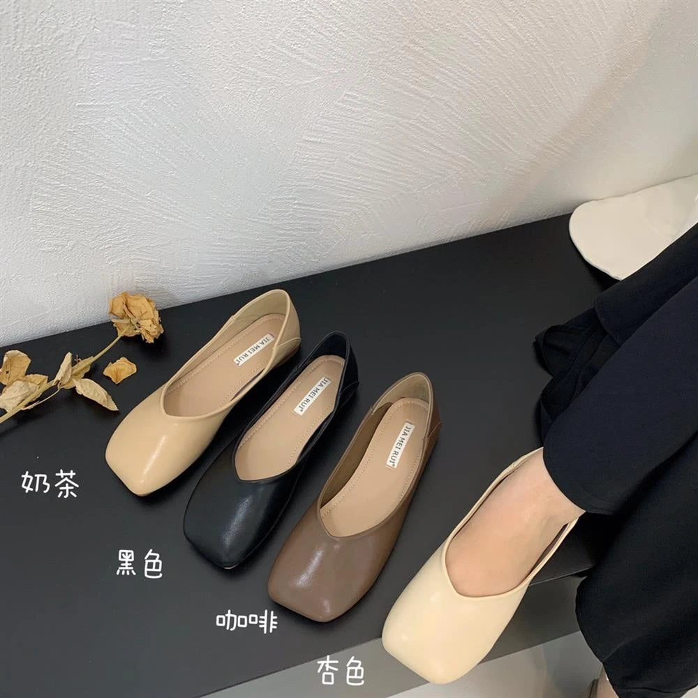 Xajzpa Women Cute Light Weight Spring Slip on Leather Flat Shoes Lady Casual Brown Office Casual Single Shoes Loafers Zapatos De Mujer