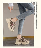 Xajzpa Women's Leather Dad Shoes Spring Autumn Lightweight Cotton Breathable Comfortable Casual Sports Sneakers
