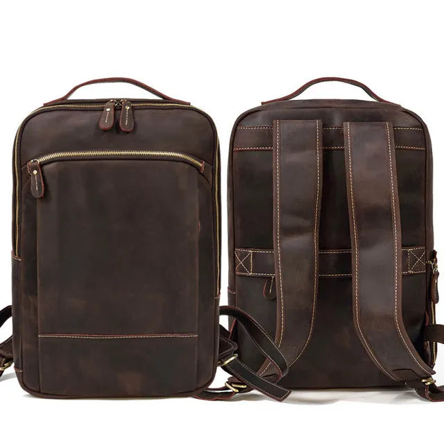 Xajzpa Genuine Leather Men Backpack15" Laptop Daypack Cow Leather School Bag Male Travel Bag Crazy Horse Leather Bagpack Male