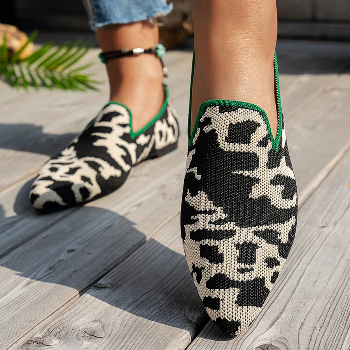 Xajzpa New Women Shoes Flat Knit Breathable Square Heel Fashionable Beautiful Princess Antiskid Rubber Sole Loafers Zapatos De Mujer