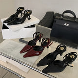 Xajzpa Spring Designer Narrow Band Women Pumps Sexy Ankle Buckle Strap Pointed Toe Thin Low Heels Dress Slingbacks Mule Shoes