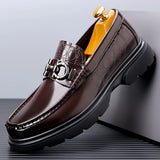 Xajzpa British style men's genuine leather shoes, fashionable casual loafers, men's comfortable outdoor business shoes, formal shoes