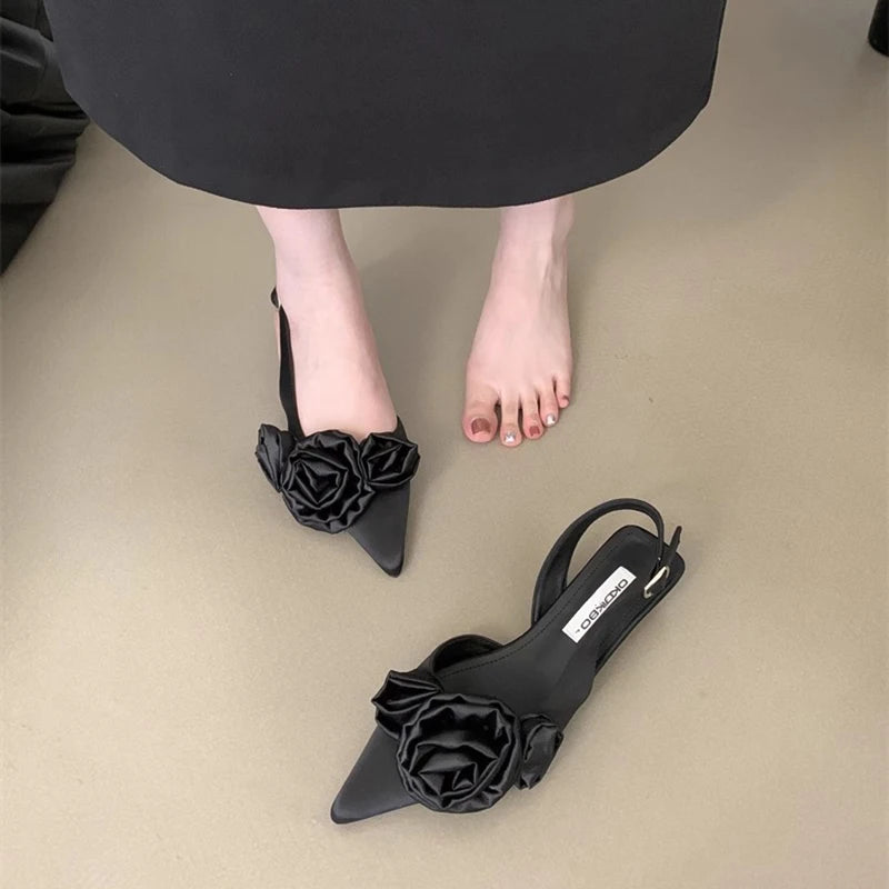 Xajzpa Closed Toe Sandals Women's Spring Shoes Clear Heels New Summer Fashion Pointed Girls High Retro Flower Back Strap Scandals