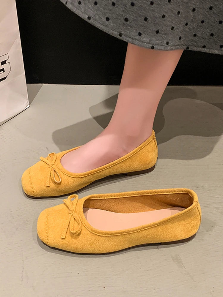 Xajzpa Shoes Fashion Women's Shallow Mouth Square Toe Soft Bow-Knot Female Footwear All-Match Moccasins Modis New Summer