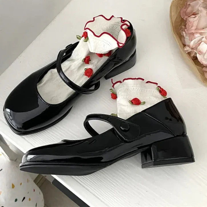 Xajzpa  Retro Red Mary Jane Shoes Women Thick Heels Ankle Buckle Lolita Shoes Woman Student French Square heel shallow mouth single shoe