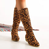 Xajzpa  New Fashion Leopard Women Knee-High Boots Autumn Winter Suede Point Toe Modern Boots Outdoor Plus Size Mid-Calf Woman Boots
