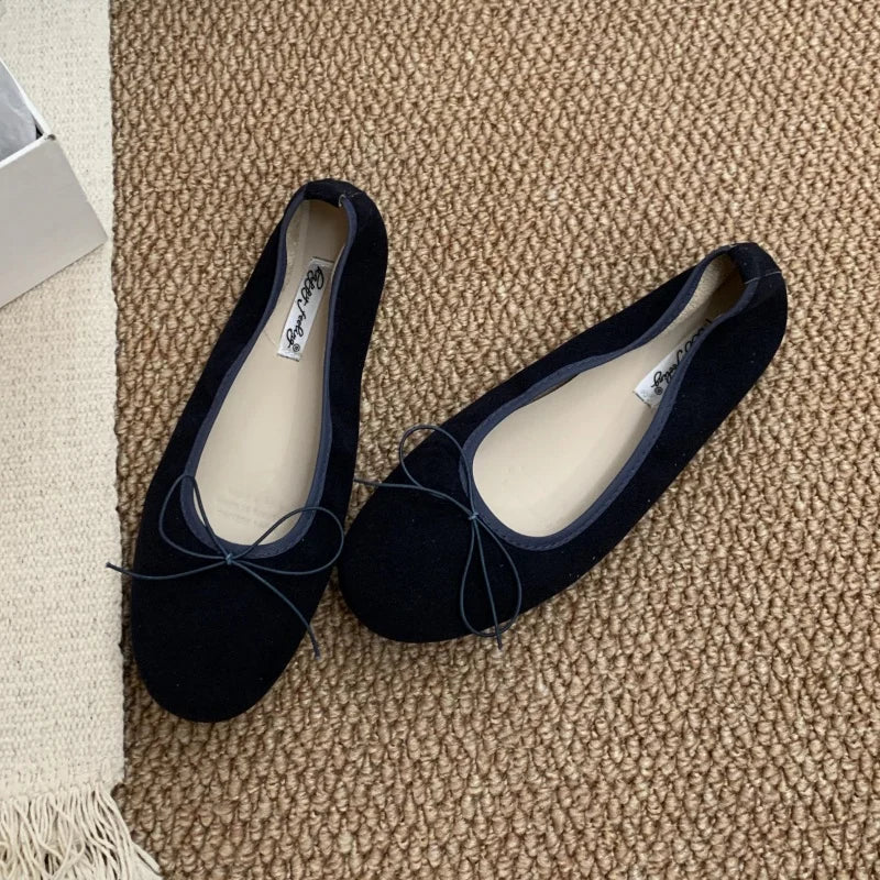Xajzpa Fashion Bow Tie Flats Ballet Shoes Women Female Ballet Round Toe Shallow Cut Ballerina Soft Moccasin Dress Shoes Zapato