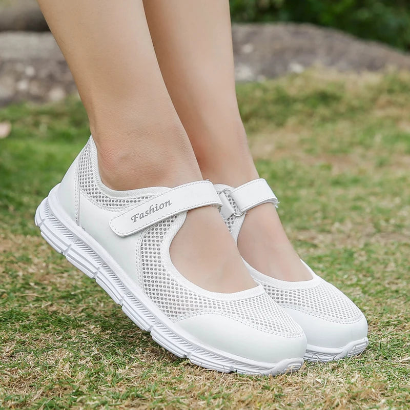 Xajzpa Classic Summer Women Casual Shoes Soft Portable Sneakers Walking Shoes Flat Soles for Women Breathable Slip on White Shoes