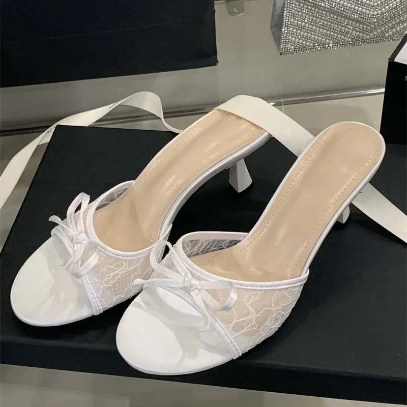 Xajzpa Summer New Fashion Thin Low Heels Women Slippers Breathable Mesh Banquet Sandals Slides Shoes Zapatos De Mujer