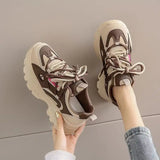 Xajzpa Women's Leather Dad Shoes Spring Autumn Lightweight Cotton Breathable Comfortable Casual Sports Sneakers