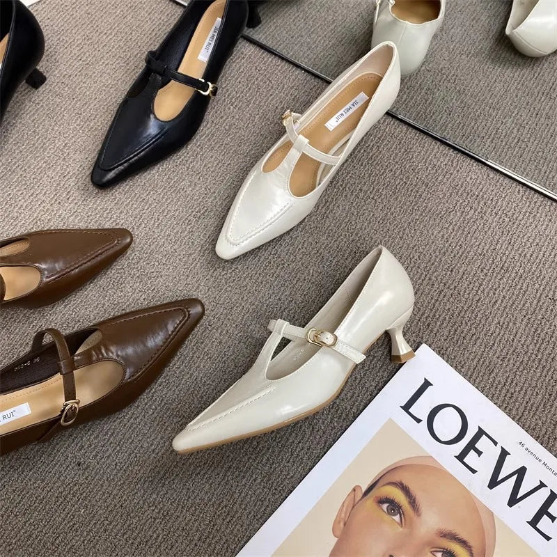 Xajzpa Summer Shoes Ladies Shallow Mouth Pointed Toe Autumn Soft 2025 Grandma New Fall Comfortable High Pumps Thin Heels Women Shoes Au