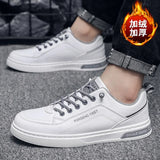 Xajzpa Little White Shoes for Men with Plush Warm Thick Soled Leather Shoes, Winter Casual Sports, Outdoor Walking, and Board Shoes