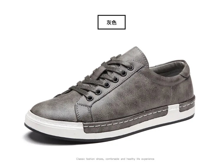 Xajzpa Men's Casual Leather Shoes for Men Fashion Four Seasons Breathable Lace-up Athletic Shoes Shallow Skate Shoes Large Sizes 38-48