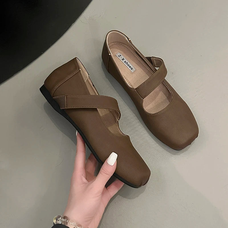 Xajzpa Square Toe Women Ballet Flats Shoes Fashion Shallow Elastic Band Spring Autumn Ladies Comfort Soft Sole Ballerina Shoes
