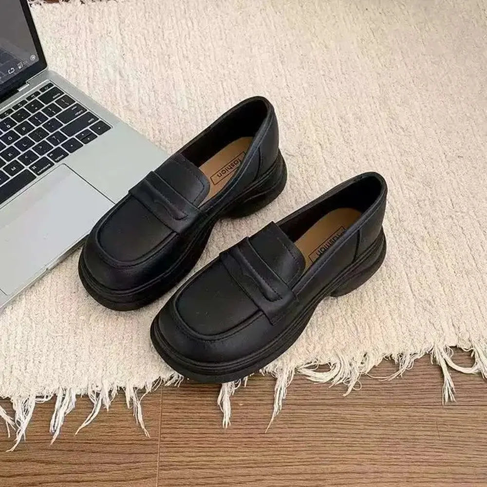 Xajzpa Retro Soft Bottom British JK Style Women's 2025 Spring New Slip on Casual Loafers Round Toe Flat Heel PVC Fashion Shoes