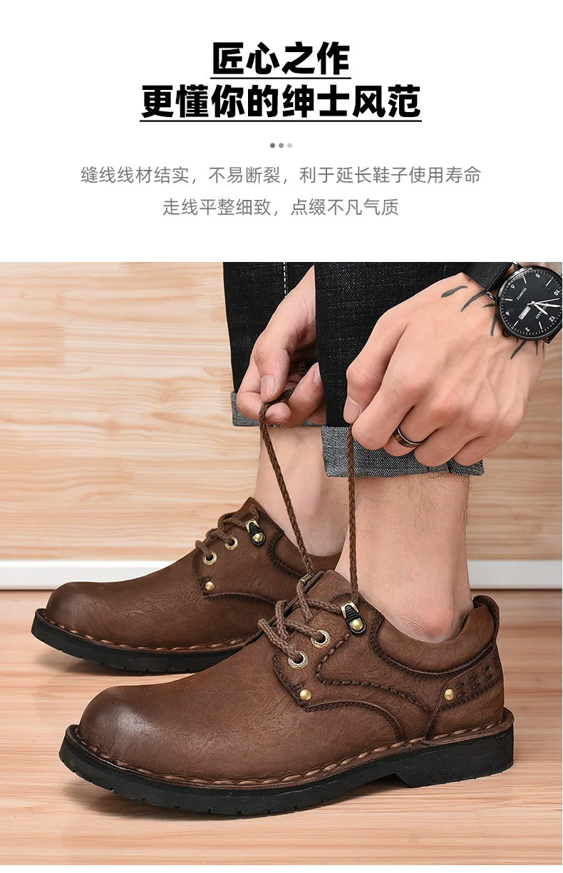 Xajzpa Men Genuine Leather Vintage Loafers Casual Shoes Mens Breathable Driving Flats Fashion Sewing Men Leisure Shoes Sneakers