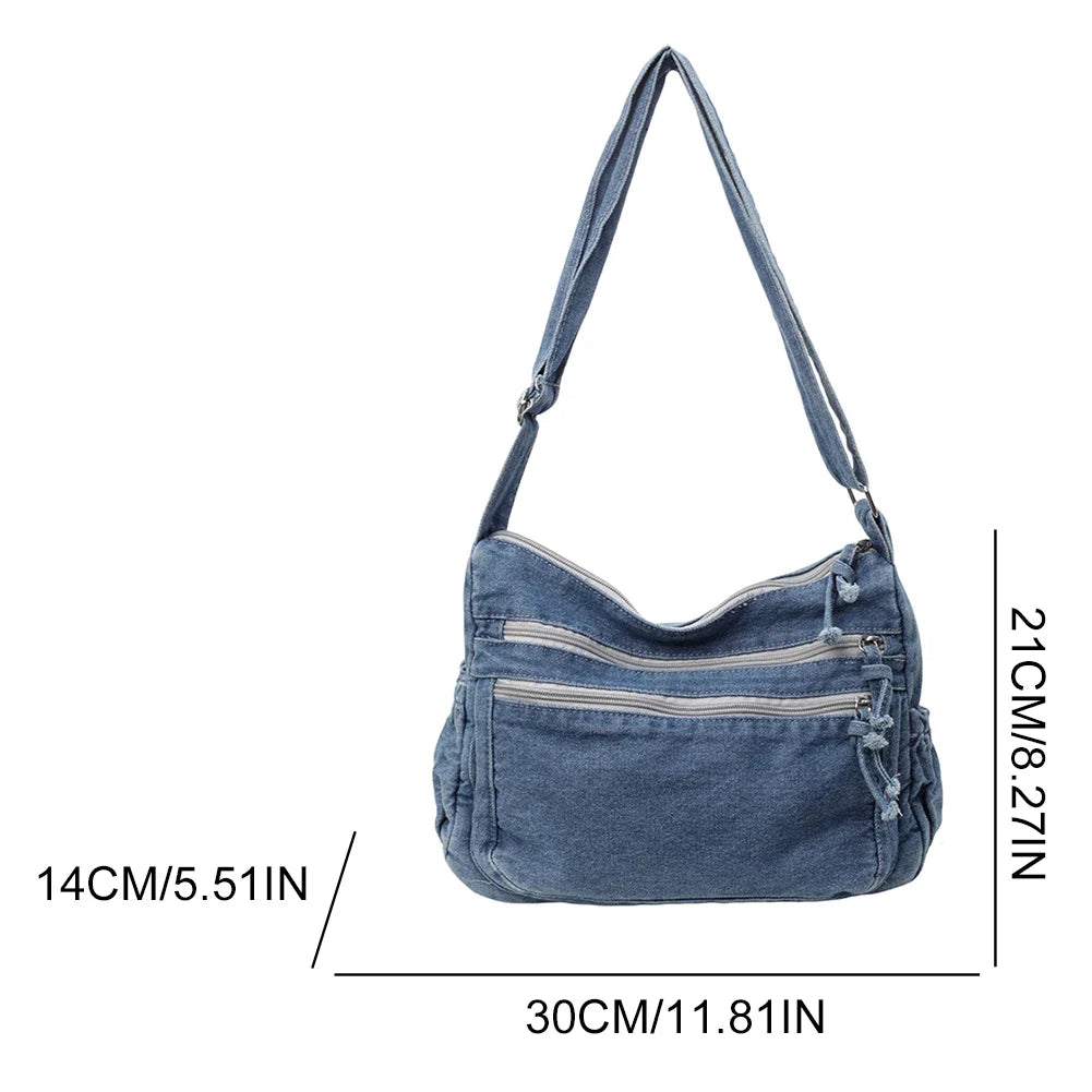 Xajzpa  Women Casual Satchel Bag Large Capacity Denim Vintage Messenger Bag Adjustable Strap Daily Tote Bag Multifunction Chic Hobo Bag