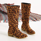 Xajzpa  New Fashion Leopard Women Knee-High Boots Autumn Winter Suede Point Toe Modern Boots Outdoor Plus Size Mid-Calf Woman Boots