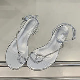 Xajzpa Summer Fashion Clip Toe Sandals Women Buckle Strap Thin Low Heels Chain Narrow Band Silver Party Dress Shoes