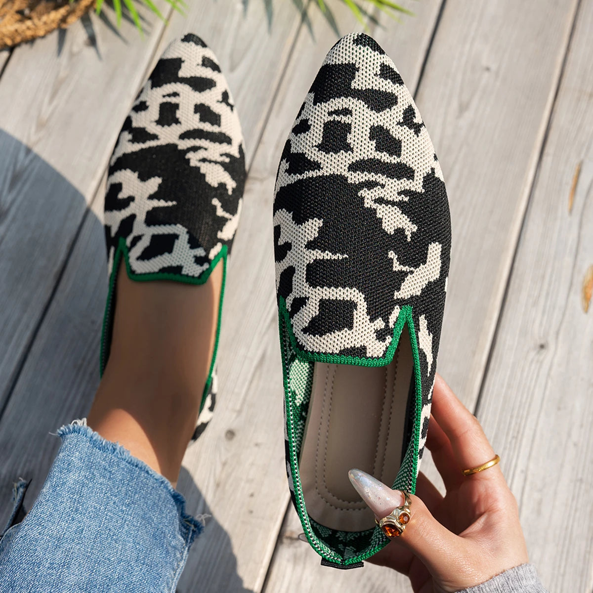Xajzpa New Women Shoes Flat Knit Breathable Square Heel Fashionable Beautiful Princess Antiskid Rubber Sole Loafers Zapatos De Mujer