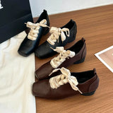 Xajzpa New Style Luxury Women's Fashion Thick Heel Shoes Spring Square Head Front Lacing Anti-slip Wear-resistant Women's High Heels