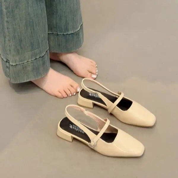 Xajzpa Open Shoes Heel Mary Jane Square Toe Chunky Sandals Women's Block Girls Clear New Low Retro Silver Scandals Janes Women's S