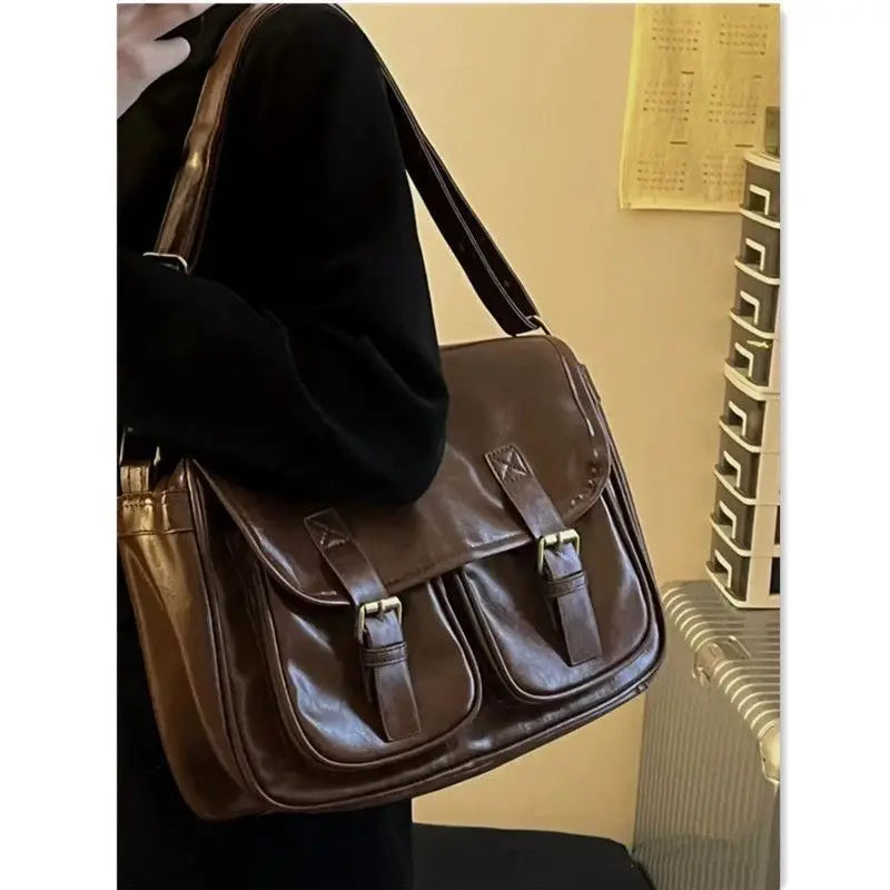 Xajzpa  Large Capacity Brown Messenger Bag Women Vintage Soft Chic Pu Leather Handbag Female Harajuku Casual Crossbody Bags New