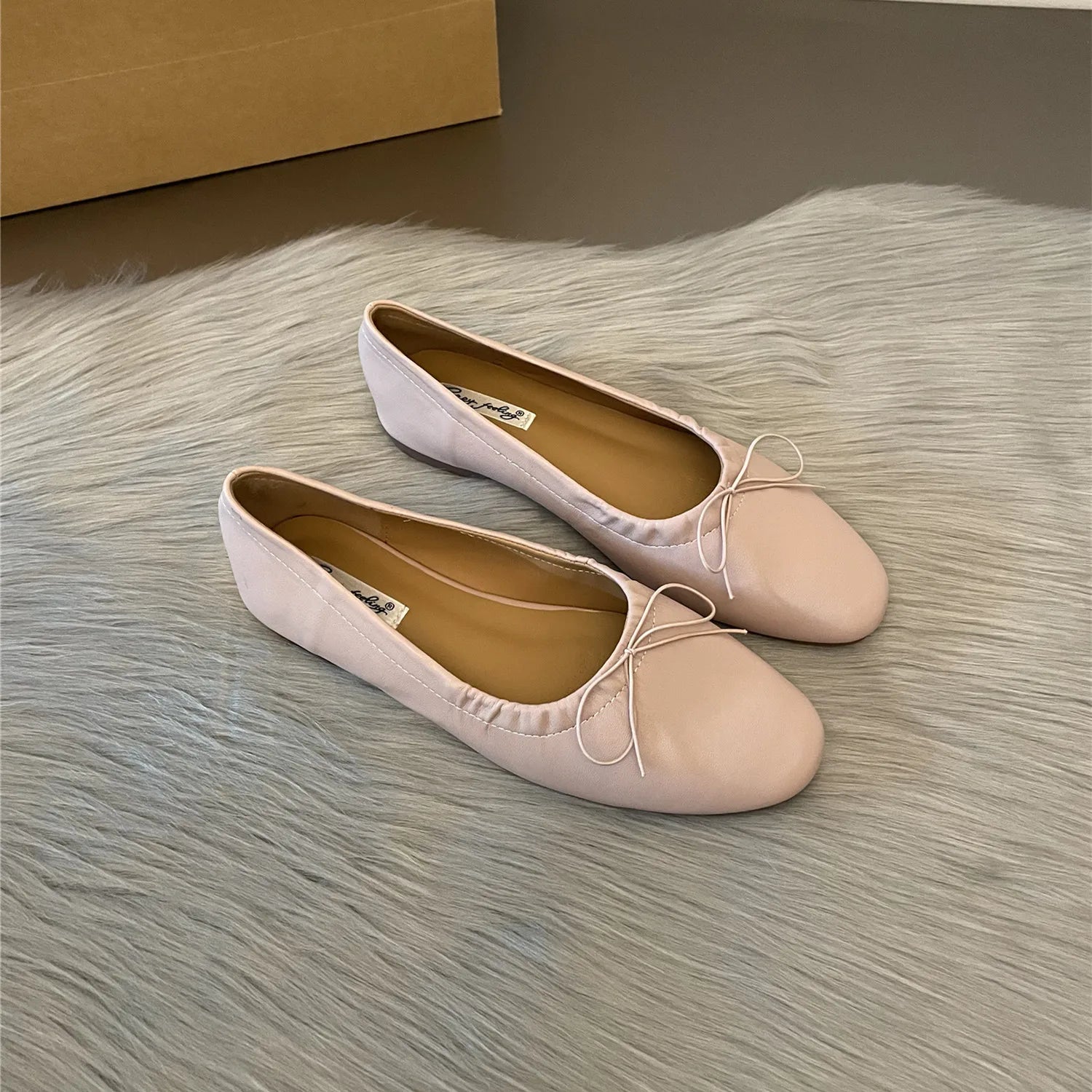 Xajzpa Fashion Bow Tie Flats Ballet Shoes Women Female Ballet Round Toe Shallow Cut Ballerina Soft Moccasin Dress Shoes Zapato