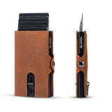 Xajzpa Men Wallets Real Cow Leahter Pop Up Business Credit Card Holder RFID Blocking Slim Smart Carbon Fiber Wallet with Pocket